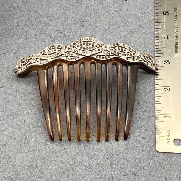 F. & Co. Vintage Hair Comb As Is 3 In Platinum Tortoiseshell Rhinestones Retro - Picture 4 of 10